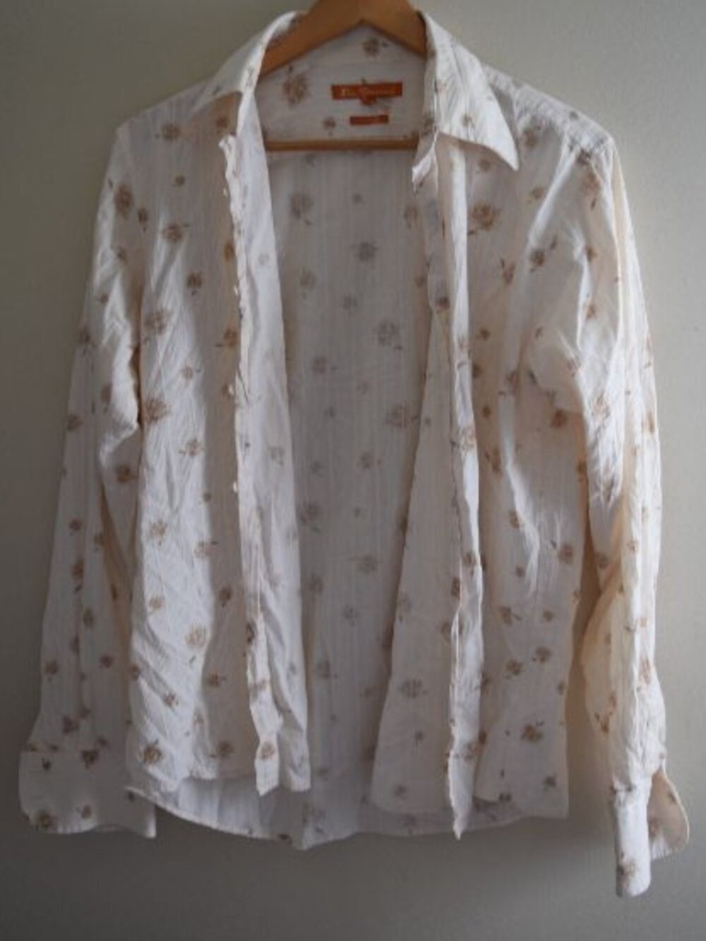 Vintage Ben Sherman Ivory White Textured Floral Button-Up Size Large Unisex